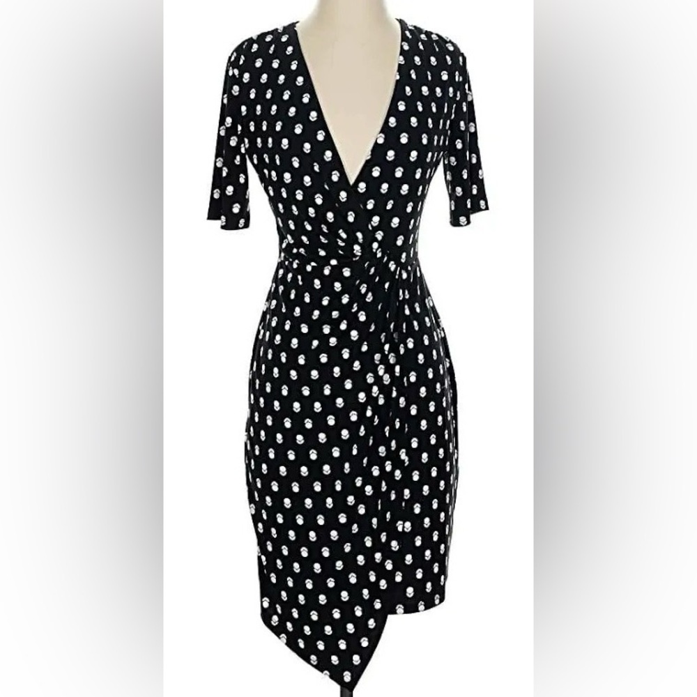 Banana Republic Black Polka Dot Floral Midi Faux Wrap Dress Women’s Size Small S